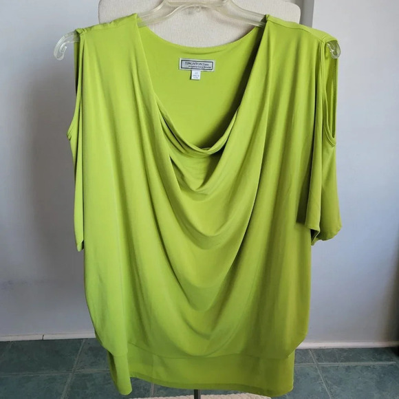 Clearance - SIMONTON Says Lime Green Drop Neck Tunic (Plus Size: 2X) - Picture 2 of 10